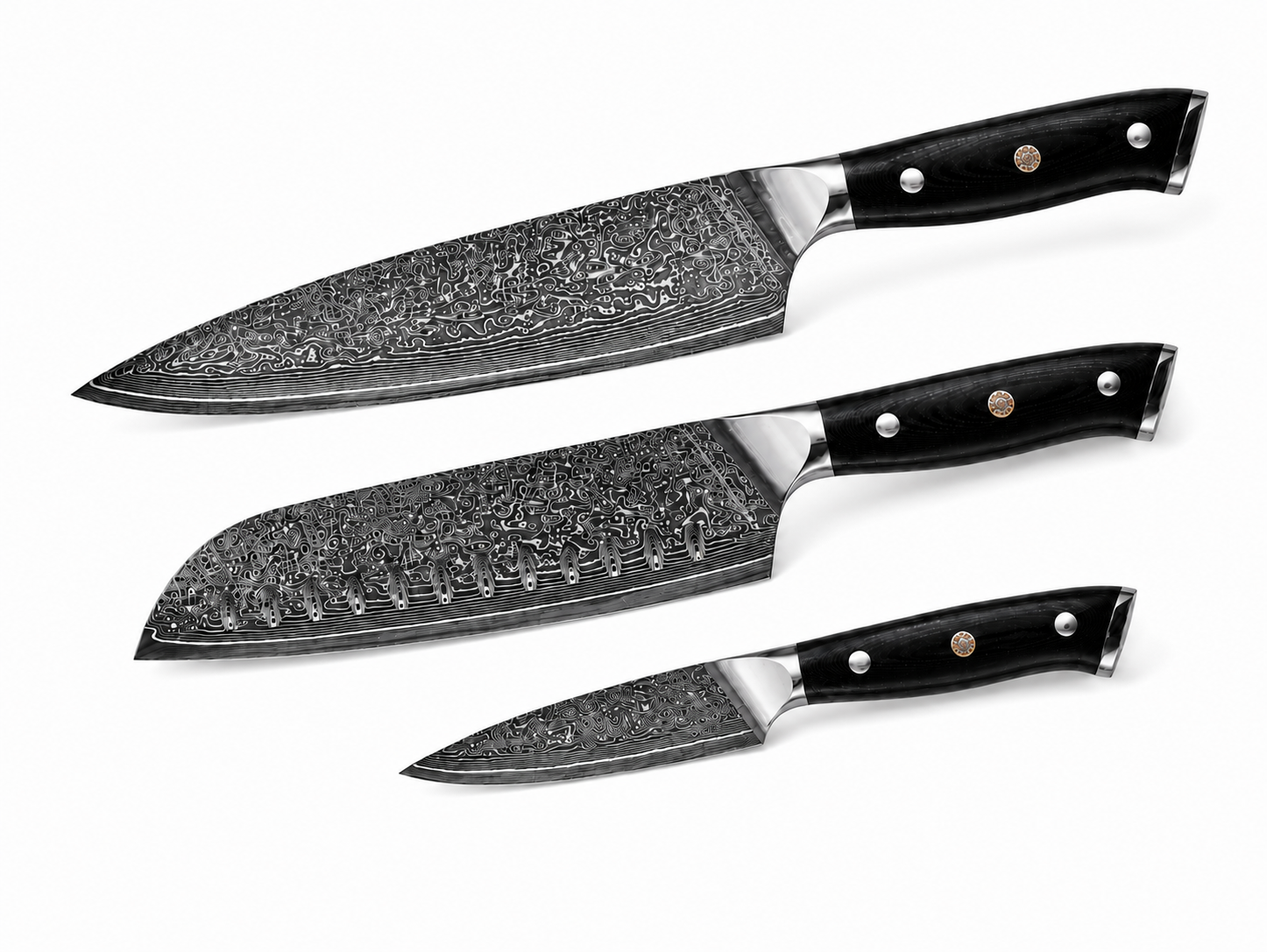 Set 3 Couteaux japonais damas – Collection Hikari